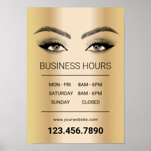 Poster Salon de maquillage Gold Lashes Heures d'ouverture