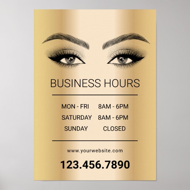 Poster Salon de maquillage Gold Lashes Heures d'ouverture (Devant)