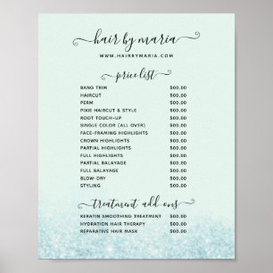 Poster Salon de Parties scintillant bleu Spa Liste des pr