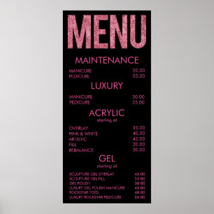 Poster Salon de Parties scintillant noir et rose Menu Pos
