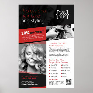 Poster Salon des cheveux noirs et rouges, Coiffeur