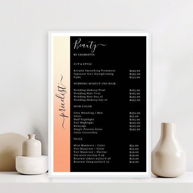 Poster Salon Ombre, Beige, Orange et Noir (Ombre, Beige, Orange & Black Pricelist Salon Poster)