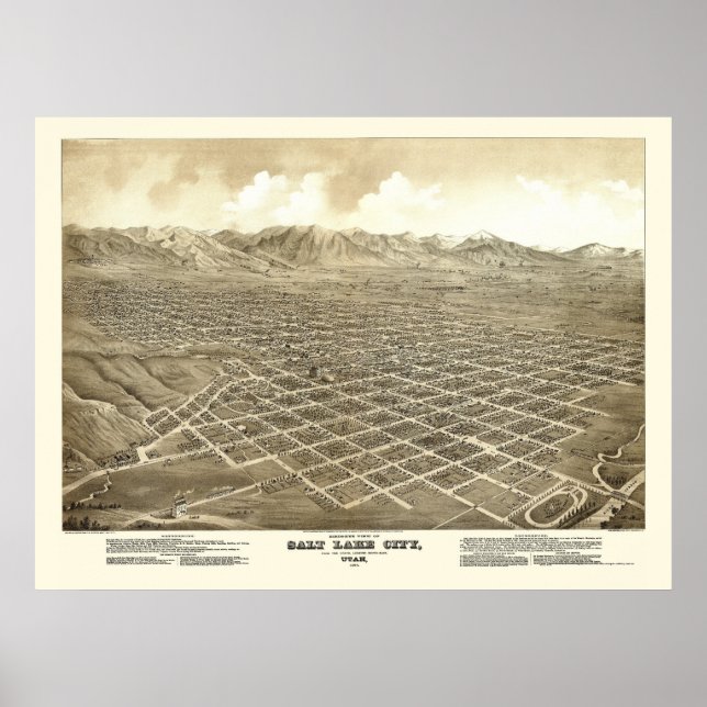 Poster Salt Lake City, UT Carte panoramique - 1875 (Devant)