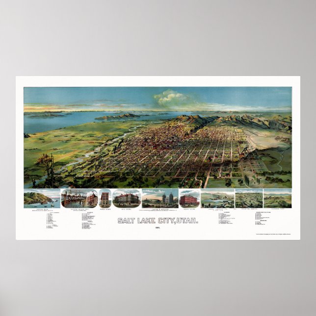 Poster Salt Lake City, UT Carte panoramique - 1891 (Devant)