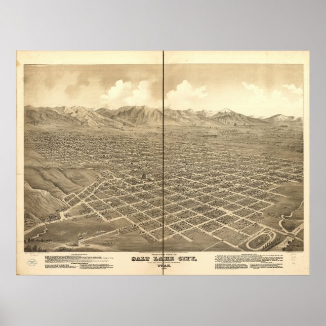 Poster Salt Lake City Utah 1875 Carte panoramique antique (Devant)