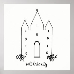 Poster salt lake city utah temple simple modern