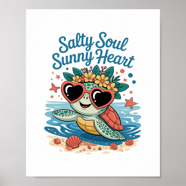 Poster Salty Soul Sunny Heart Turtle Été (Devant)