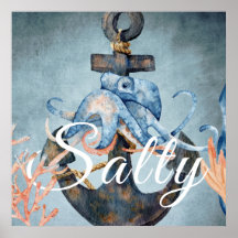 Salty Watercolor Octopus et Anchor Sea Life Beach
