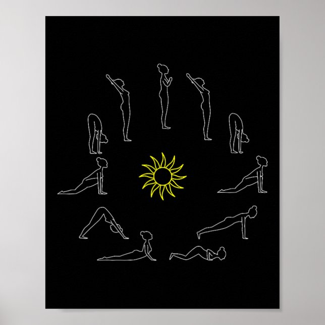 Poster Salutation au soleil de yoga Surjanamaskar Lineart (Devant)