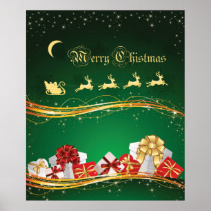 Poster Salutation de Noël avec Santa Clause & rennes