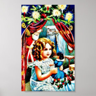 Poster Salutation de Noël avec une fille regardant un
