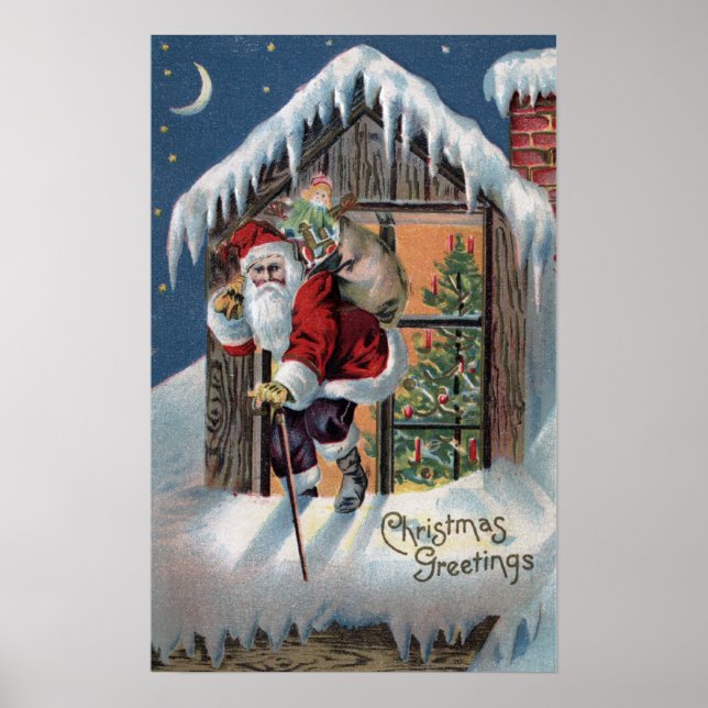 Poster Salutation de NoëlFenêtre Escalade de Noël (Devant)