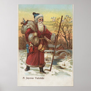 Poster Salutation de NoëlPère Noël avec bâton de marche