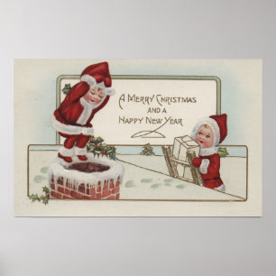 Poster Salutation de NoëlPetits enfantsChimney