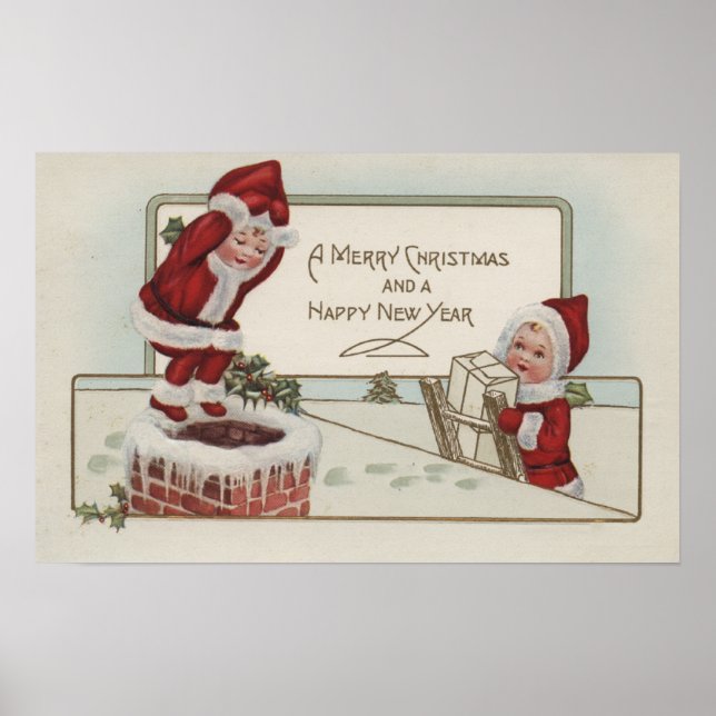 Poster Salutation de NoëlPetits enfantsChimney (Devant)