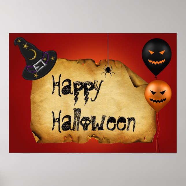 Poster Salutation de vieux parchemin d'Halloween (Devant)