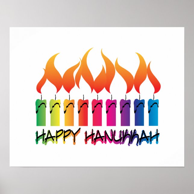 Poster Salutation Rainbow Menorah Hanoukka (Devant)