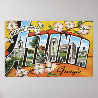 Poster Salutations De Atlanta Georgia, Vintage