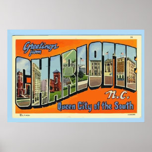 Poster Salutations de Charlotte N.C., Vintage