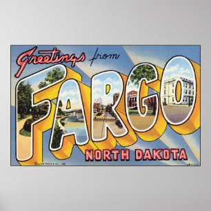 Poster Salutations De Fargo North Dakota, Vintage