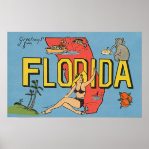 Poster Salutations de Floride (Bleu)Floride