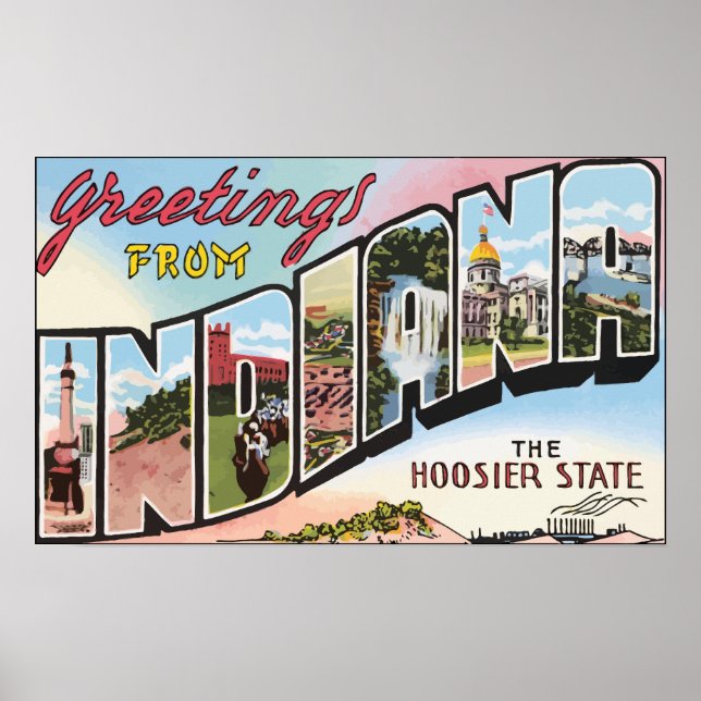Poster Salutations De Indiana L'État Hoosier, Vintage (Devant)