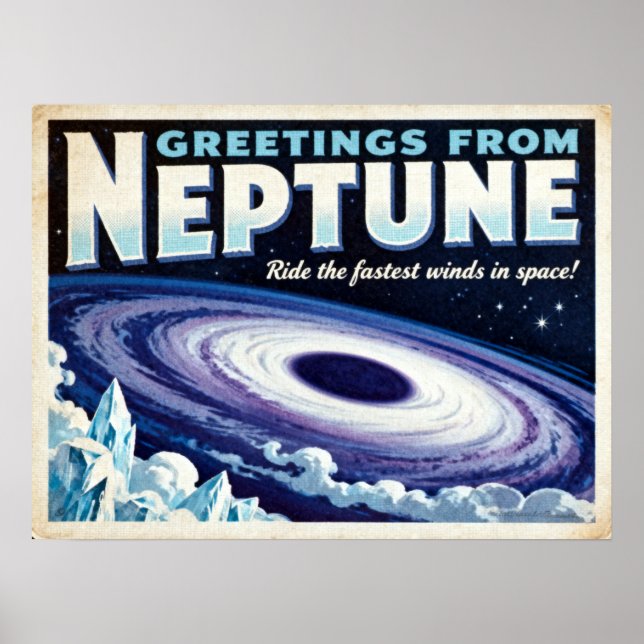 Poster Salutations de l'affiche de Neptune Retro Sci-Fi (Devant)