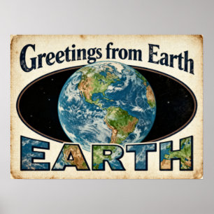Poster Salutations de l'affiche Earth Retro Sci-Fi