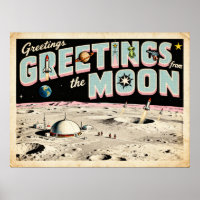 Salutations de l'affiche Moon Retro Sci-Fi