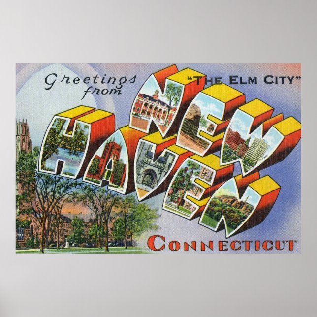 Poster Salutations De New Haven, CT (Devant)