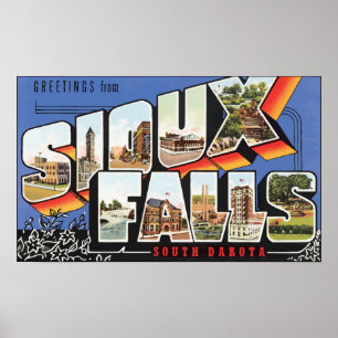 Poster Salutations De Sioux Falls South Dakota, Vintage