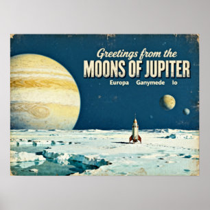 Poster Salutations des Lunes de Jupiter Retro Sci-Fi P