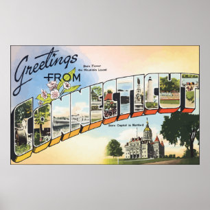 Poster Salutations Du Connecticut, Vintage
