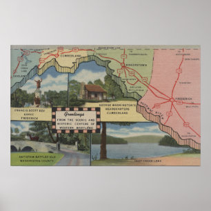 Poster Salutations Du Maryland Occidental (Carte Détaillé