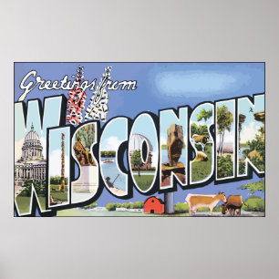 Poster Salutations du Wisconsin, Vintage
