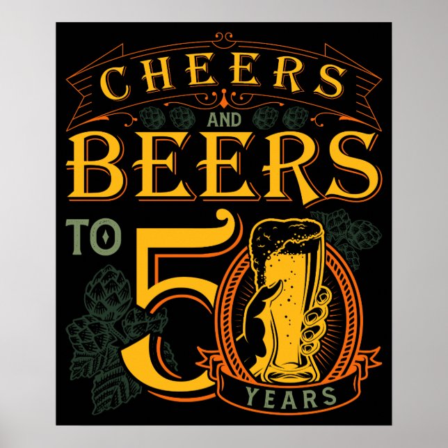 Poster Salutations Et Bières À 50 Ans 50ème Drôle (Devant)