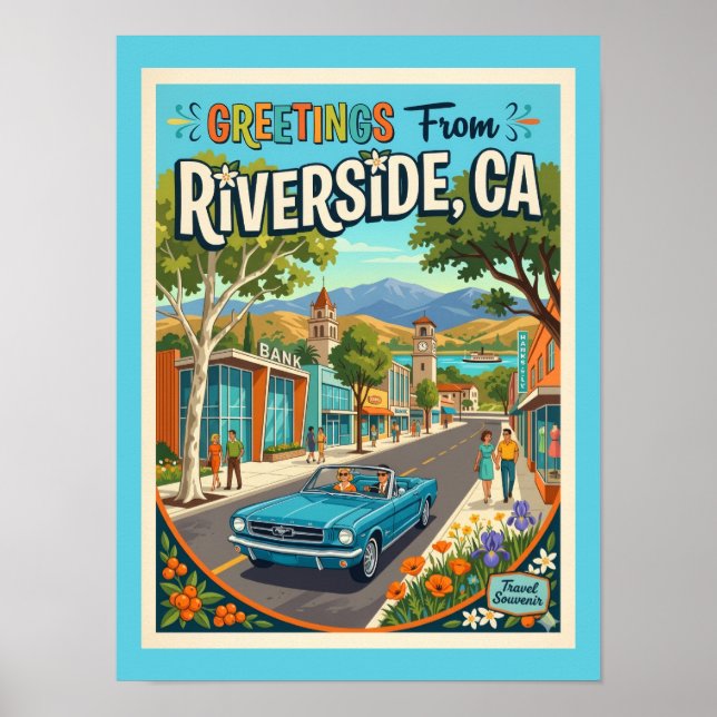 Poster Salutations Riverside Californie Style Rétro (Devant)