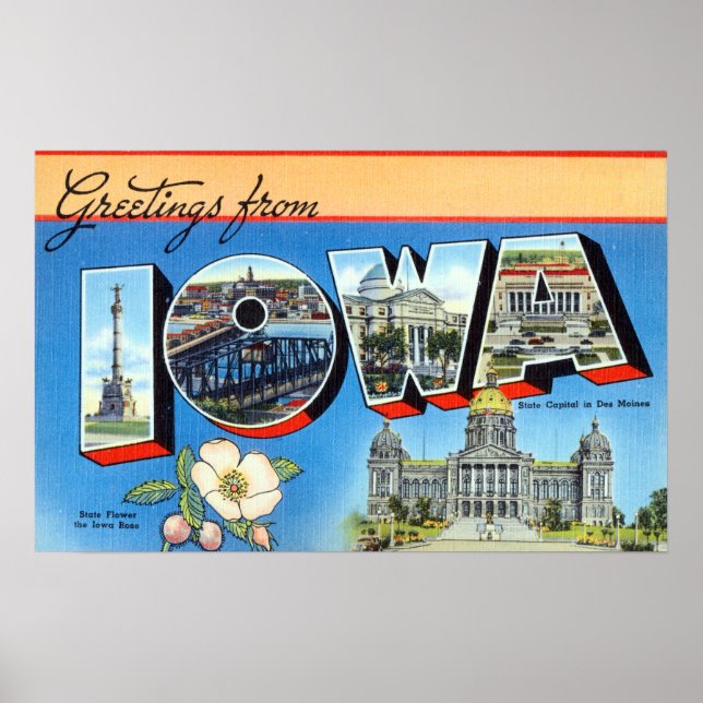 Poster Salutations vintages De Iowa Travel (Devant)