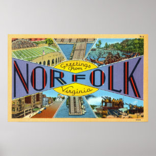 Poster Salutations vintages de Norfolk Virginia Travel
