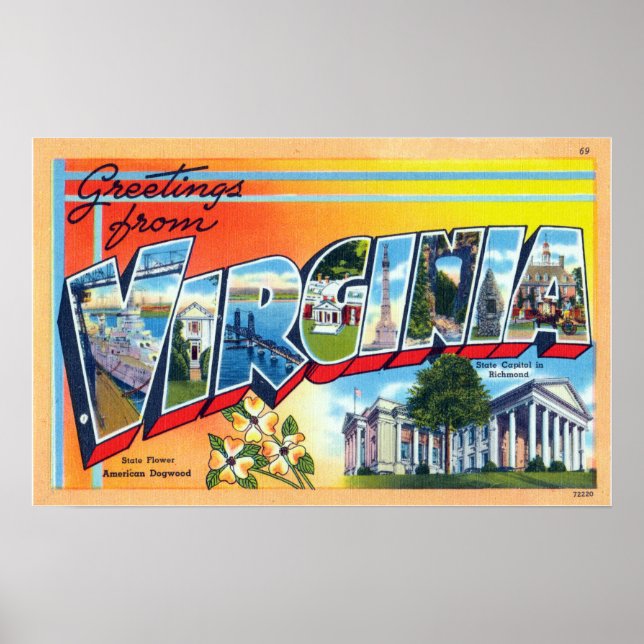 Poster Salutations vintages de Virginia Travel (Devant)