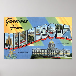 Poster Salutations vintages De Voyage Du Minnesota