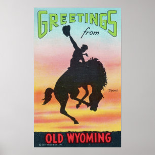 Poster Salutations vintages du Vieux Wyoming Cowboy