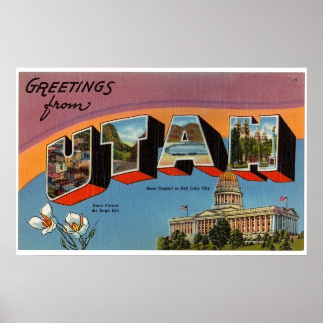 Poster Salutations vintages et colorées de Utah (Devant)