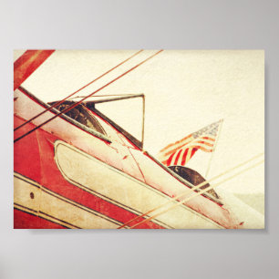 Poster "Salute" Antique Avion Biplanes Rouge