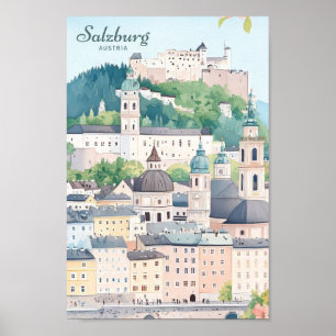 Poster Salzbourg Autriche Gouache Peinture Illustration V
