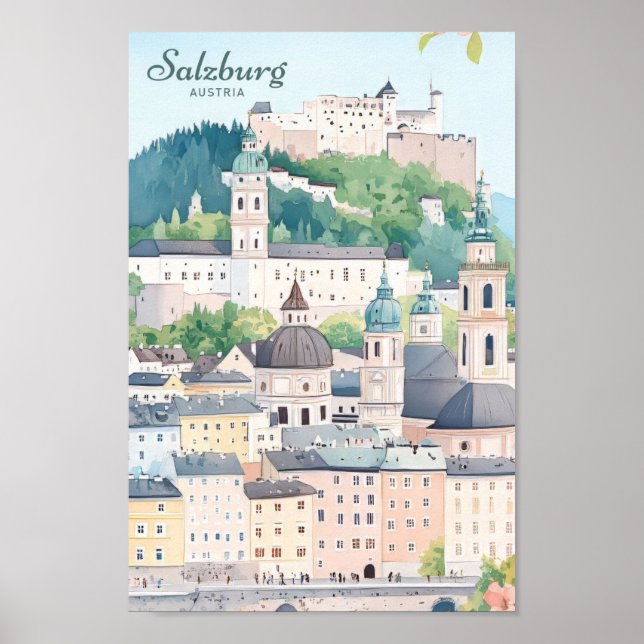 Poster Salzbourg Autriche Gouache Peinture Illustration V (Devant)