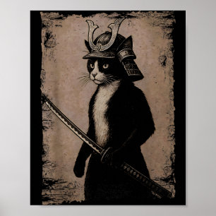 Poster Samouraï Chat Japonais Vintage Drôle Graphique Uki