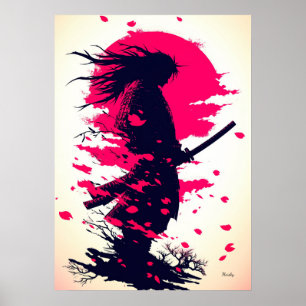 Poster Samouraï Solitaire sous la Lune de Sakura