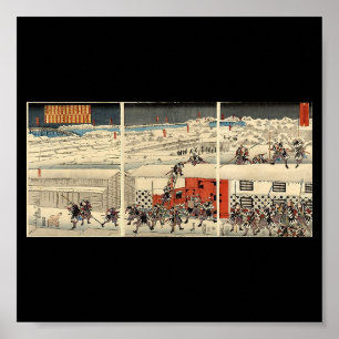Poster Samouraïs attaquant la nuit dans la neige circa