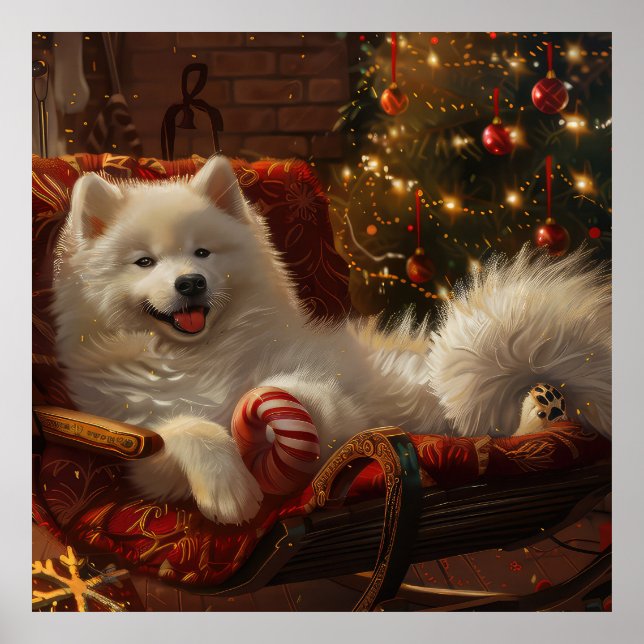 Poster Samoyed Chien Festive de Noël (Devant)